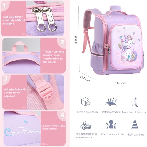 KASTWAVE Unicorn Backpack for Girls, Kids backpacks, 15" Kids Backpacks for Girl Purple Kids Elementary Bookbag Girls Backpack for School, Backpack for Girls 5-12 (Unicorn) 聽