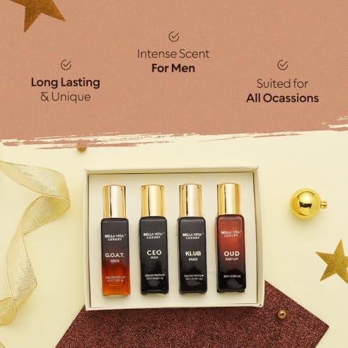 BellaVita Luxury Perfume Gift Set for Men | Includes CEO Man, KLUB, OUD, GOAT, Perfumes | Woody, Citrusy and Dominating Long Lasting Mens Perfume Set | Oud Perfume for Men | Luxury Collection Perfumes