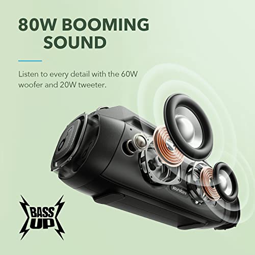 soundcore Anker Motion Boom Plus Outdoor Speaker with 80W Booming Sound, 20H Playtime, IP67 Waterproof and Dustproof, Type-C, Custom EQ, Bluetooth 5.3, Portable Bluetooth Speaker For Outdoors, Camping