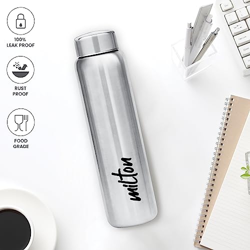 MILTON 3-Piece 950ml Stainless Steel Water Bottle, Single-Walled, BPA-Free, Leak-Proof, Rust-Free, Easy-Grip Fridge Bottle,Easy to Carry, Gym Bottle for Men, Kids, School & Travel - Aqua