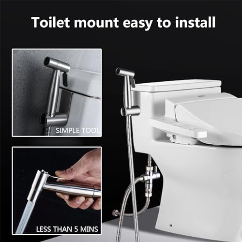Stainless Steel Handheld Bidet Sprayer for Toilet, 7/8" Metal Adjustable Pressure Bidet Faucet Diaper Sprayer Set with Hose Attachment for Bathroom