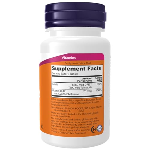 Now Foods Folic Acid 800 mcg With B12 Tablets - 250