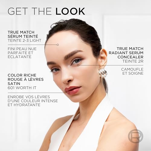 L’Oréal Paris True Match Tinted Serum Foundation, 1% Hyaluronic Acid, Hydrating Formula, Replumps Skin in 1 Hour for a Natural Glowing Finish, 30 ml, Shade 2-3 Light