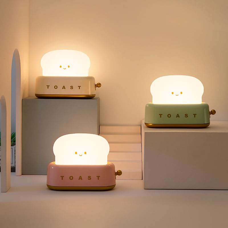 Night Lamp Kids Portable Cute Desk Decor Toaster Lamp, Toast Bread Night Light, Rechargeable, Great Gift Idea for Kids, Girls, Teens, and Teenagers (Paige)