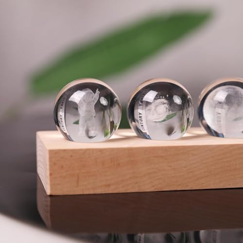 Azonee Planet Crystal Ball Night Light, 3D Crystal Ball Night Light with Led Wooden Base, Crystal Ball Night Light for Meditation Positive Energy, Decorative Ball Set as Family Birthday Gift (7 Pack)