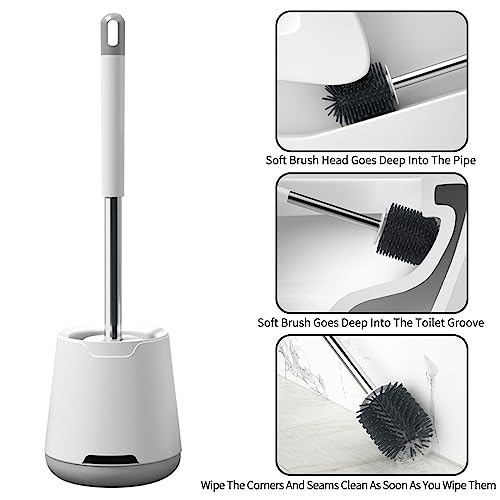 Wesoke Toilet Brush and Holder Set, Silicone Toilet Cleaner Brush Deep Cleaning Toilet Bowl Brush with Ventilated Holder & Long Handle for Bathroom Restroom, Floor Standing Toilet Scrubber Accessories
