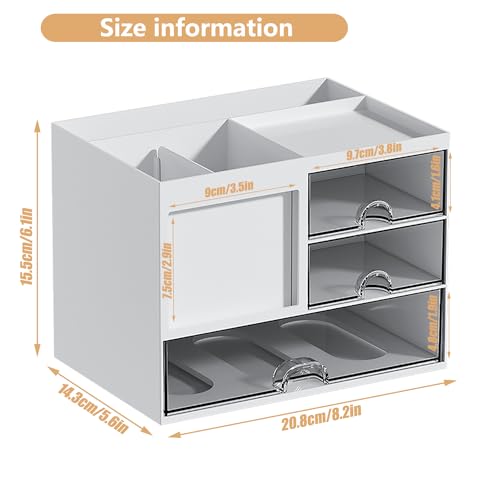 Angju Desk Organizer with 3 Drawer, Multi-Functional Pencil Pen Holder for Desk, Desk Organizers and Storage with 5 Compartments, Desktop Organizer for Office Home Art Supplies and Cosmetic
