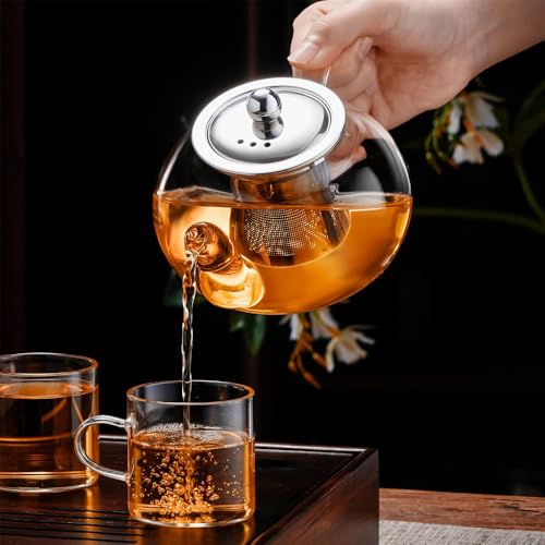 Azonee Glass Teapot Stovetop 20 OZ/600ml, Tea Pot with Removable 18/8 Stainless Steel Infuser, Borosilicate Clear Tea Kettle, Teapot Blooming and Loose Leaf Tea Maker