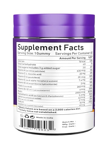 NBL Natural Hair Vitamins 60 Gummies Supplement with Vitamin C, Biotin & Folic Acid Supports Hair Growth, Hair Loss, Healthy Hair, Skin & Nails | Hair Multivitamins Supplements for Men Women's