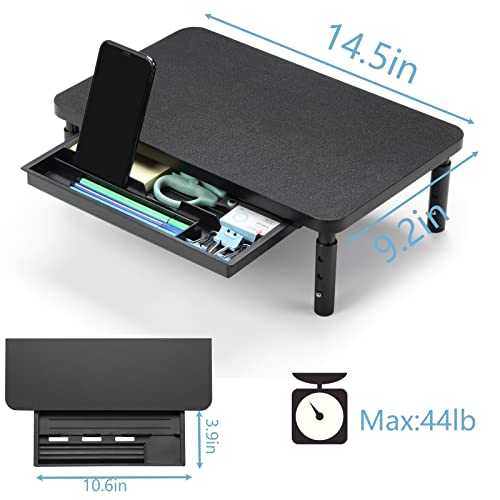 ETHU Monitor Stand Riser, 3 Height Adjustable Monitor Stand with Storage Drawer Desk Organizer Ergonomic Stand for Computer Printer Laptop PC iMac Black