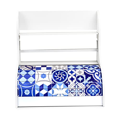 ANKA White Wooden Bread Box with Towel Holder | Bread Box Container with Roll-Top Lid | Wooden Kitchen Storage box