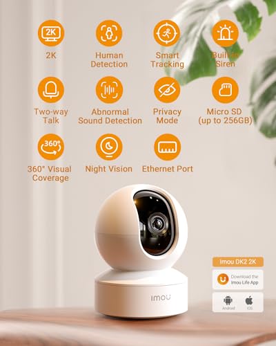 Imou 2K Camera for Home Wifi Cameras Security Camera 360° Indoor Cameras Ultra-Clear Surveillance Camera Human Detection, Abnormal Sound for Baby Monitor Night Vision, Smart Tracking(DK2 2K)
