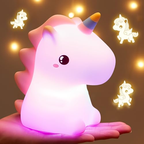 Unicorn Toys night light for kids,16 Colors Silicone+Dimmable Toddler Baby, Rechargeable Night Light for Kids Nightlight for Kidss Room Unicorn Toys for Girls Age 4-6, 0-9