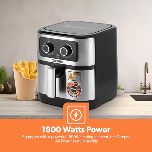 Geepas Vortex 7L Air Fryer GAF37506 - Convection Air Fryer with LED Touchscreen, 30 Minutes Timer & Non-Stick Basket - Oil Free, 2 Years Warranty, 1800W, Black