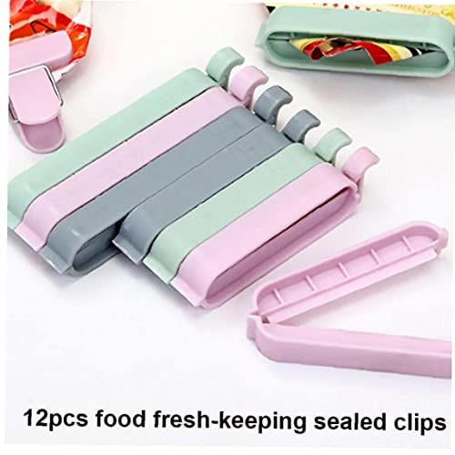 SiaCroly 12 Pieces Food Clips, Plastic Food Bag Clips Reusable Bag Clips for Food Storage Colorful Sealing Clips for Snack, Coffee, Home, Kitchen, Travel, Camping (3 Sizes)
