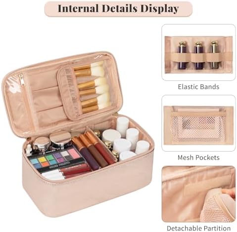 OCHEAL Makeup Bag, Portable Cosmetic Bag, Large Capacity Travel Makeup Case Organizer, Black Makeup Bags For Women Toiletry Bag for Girls Traveling With Handle and Divider