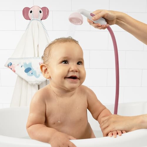 Yookidoo Baby Bath Shower Head - Elephant Water Pump with Trunk Spout Rinser - Control Water Flow from 2 Knobs for Maximum Fun in Tub or Sink for Newborn Babies (Blush Pink)