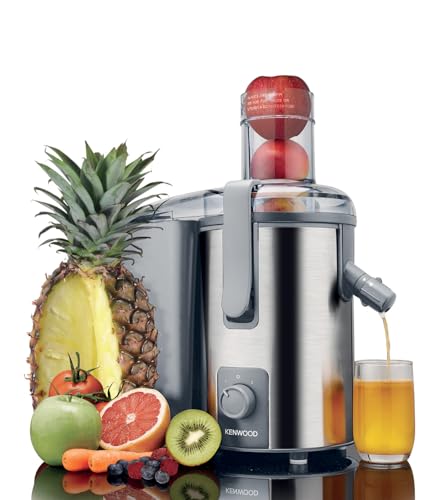 KENWOOD Juicer 700W Stainless Steel Juice Extractor with 75mm Wide Feed Tube, 2 Speed, Transparent Juice Jug, Pulp Container, Anti Drip for Home, Office, Restaurant &Cafeteria JEM51.000GS Grey/Silver