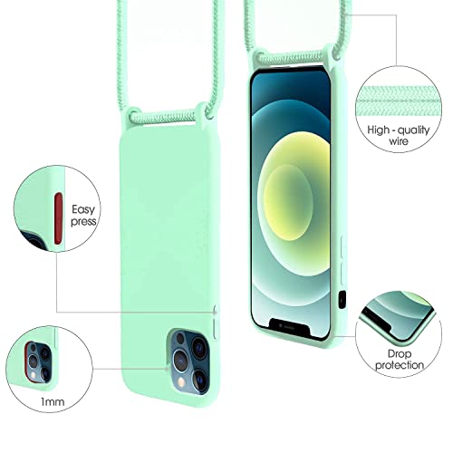 KASTWAVE 6.1 inch Crossbody Case Compatible with iPhone 12/12 Pro, Mint Green, Scratch Resistant and Bumps TPU Material Phone Mobile Cover Neck Cord Lanyard Strap