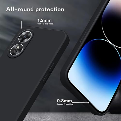 Silicone Case for Oppo A58 4G, Liquid Gel Rubber Bumper Case with Soft Microfiber Lining Cushion Slim Hard Shell Shockproof Protective Cover for Oppo A58 4G (Black)