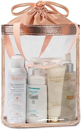 onemoky Travel Toiletry Bag, Clear Makeup Bag for Women, TSA Approved Toiletry Bag, Waterproof Clear Bag Cosmetic Pouch, Transparent Makeup Organizer, Carry on Airport Airline Compliant, Beige