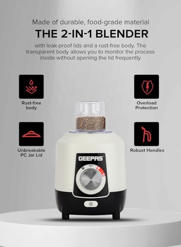 Geepas Geepas-Powerful 600W Powerful Motor Multi-functional 2 in 1 Blender with 2 Speed & Pulse Option|GSB44027T (1.8L)