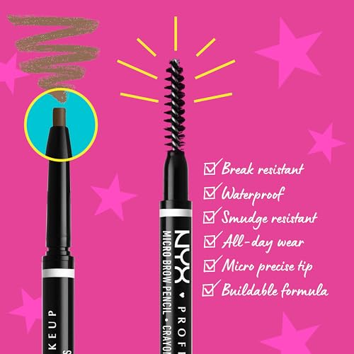 NYX Professional Makeup Micro Brow Pencil, Ultra-Fine, Dual-Ended, Precise Eyebrow Pencil with Retractable Tip and Spoolie Brush, Shade: Ash Brown (05)