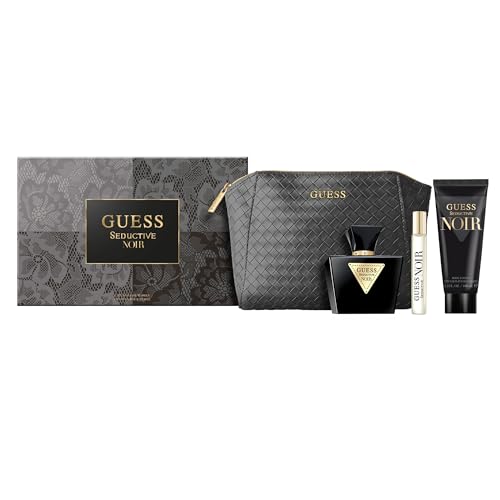 GUESS Seductive Noir Women/Femme Eau de Toilette 4 Piece Gift Set - Perfume Spray 2.5 Fl. Oz., Travel Spray 0.5 Fl. Oz., 3.4 Fl. Oz. Body Lotion, & Pouch