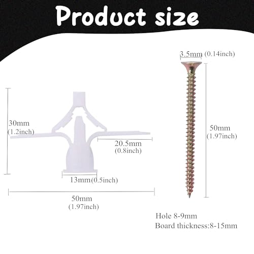 50 Pcs Drywall Anchor kit, Plasterboard Hollow Wall Anchors Expansion Plugs and Stainless Steel Metal Screws,Expansion Tube Pipe for Drywall Curtain Gypsum Board Wall Installation Fastener Hardware