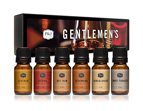 P&J Trading Gentlemen's Set of 6 Premium Grade Fragrance Oils - Leather, Sweet Tobacco, Teakwood, Bay Rum, Cedar, Sandalwood