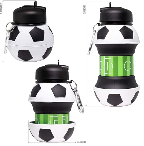 Vercapm Clip-On Collapsible BPA-Free Silicone Soccer Ball Water Bottle for Kids, 18 Oz. Size