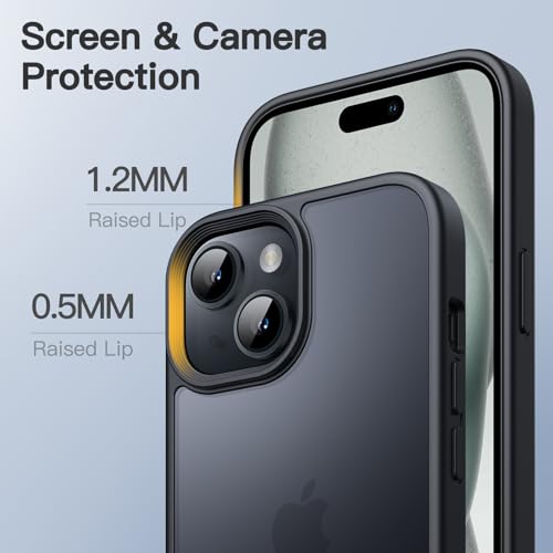 JETech Matte Case for iPhone 15 Plus 6.7-Inch, Shockproof Military Grade Drop Protection, Frosted Translucent Back Phone Cover, Anti-Fingerprint (Black)