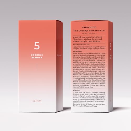 numbuzin No.5 Serum | Goodbye Blemish Serum | Solution for Blemisheds, Dark Spots, Acne Scars with Vitamin C, Niacinamide, Antioxidant | Lightweight Gel, Korean Skin Care for Face | 50ml