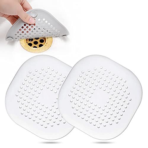 Bovinde Hair Drain Catcher,Square Drain Cover for Shower Silicone Hair Stopper with Suction Cup,Easy to Install Suit for Bathroom,Bathtub,Kitchen 2 Pack (White)