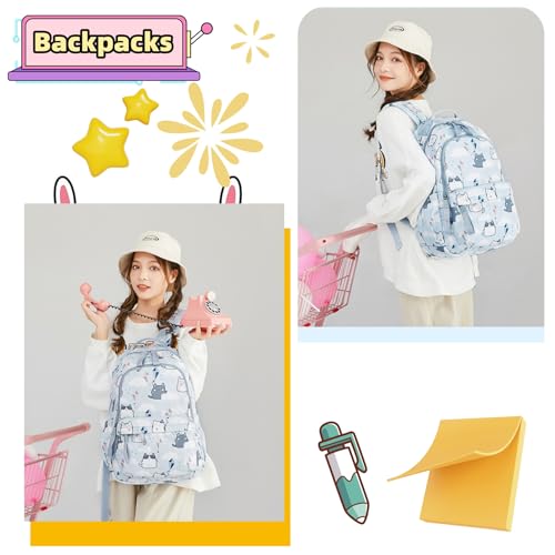 Mfikaryi Cute Cat Casual Daypack Teens Elementary School Backpack Students Bookbag for Girls Boys…