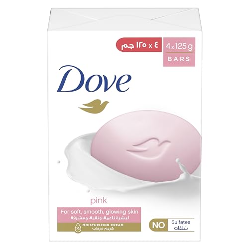 DOVE Beauty Cream Soap Bar, for all skin types, Pink, bar with ¼ moisturizing cream, 125g, Pack of 4