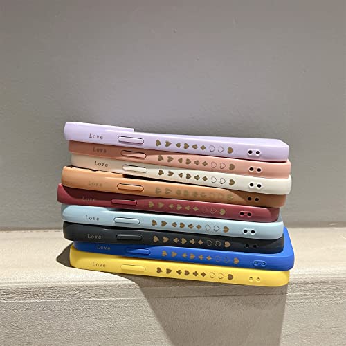 T Tersely Compatible with iPhone 13 Pro Max Case Luxury Gold Heart Pattern Soft Liquid Silicone Shockproof Case for Women Girls Side Cute Plated Heart Pattern Slim Phone Case (Wine Red)