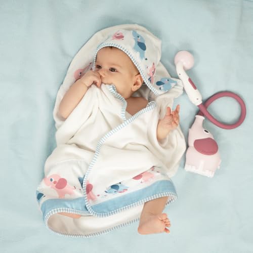 Yookidoo Baby Bath Shower Head - Elephant Water Pump with Trunk Spout Rinser - Control Water Flow from 2 Knobs for Maximum Fun in Tub or Sink for Newborn Babies (Blush Pink)