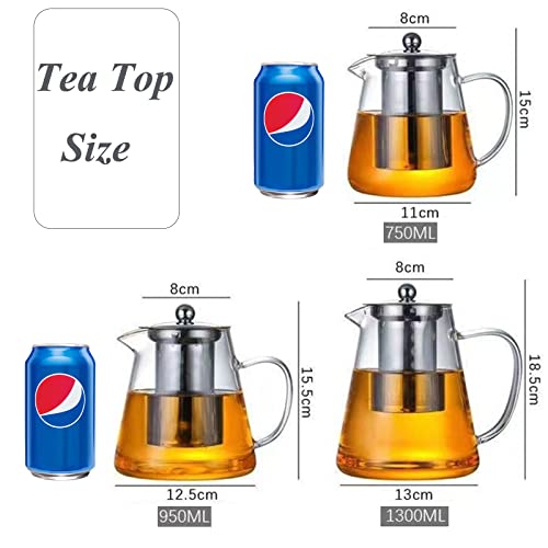 VUCATIN Square Glass Tea Pot, Borosilicate Glass Teapot, Loose Leaf Tea Kettle, 950 ml Borosilicate Glass Heat Resistant Clear Leaf Teapot with Infuser Strainer for Microwavable and Stovetop Safe