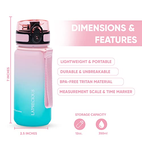 LA' PRECIOUS Water Bottle for Kids & Adults,500ML, 350ML -USA Tritan Material, Non-Toxic BPA Free, Fast Flow, Flip Top Leak Proof Lid. (Pink/Green, 350ML)