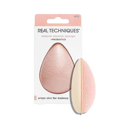 Real Techniques Sponge+, Skin Care Facial Cleanser Tool, With Probiotics, Exfoliate And Clean Pores, Miracle Complexion Sponge