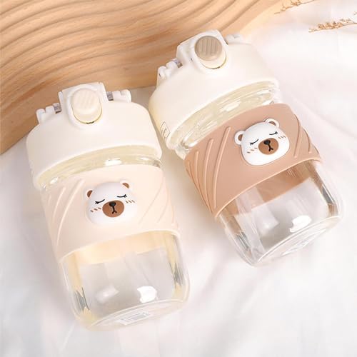 ChicAbode Kids Water Bottles with Straw,17oz Cute Kawaii Glass Water Bottle,Water Bottles with Strap and Lid Reusable Non Spill BPA Free, Ideal For School Nursery Sports Picnic (B)