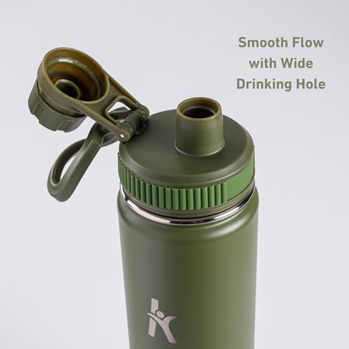 KRYMSO, 750ml Stainless Steel Water Bottle, Double Wall Insulated Water Bottle, Leak Proof, BPA Free, Silicone Boot, Thermos Bottle, Cold Hot Bottle for Kids, School, Gym (Forest Green)