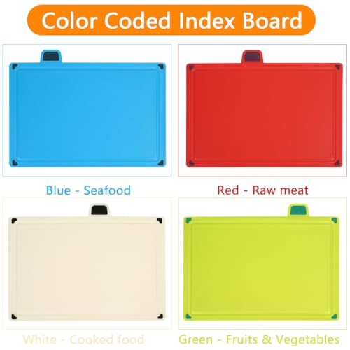 Plastic Chopping Board, Set of 4, 30 x 20 cm, Chopping Board Set with Stand, Dishwasher Safe PP, BPA-Free, Non-Slip Chopping Boards Set, Kitchen Boards for Fruit, Vegetables, Meat