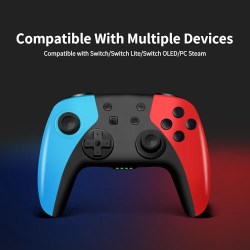 AceGamer Wireless Controller for Switch/Lite/OLED, for Switch Pro with Wake Up, Pro Controller with 6-Axis Gyroscope, Double Shock, Turbo and Screenshot (Red&Blue)