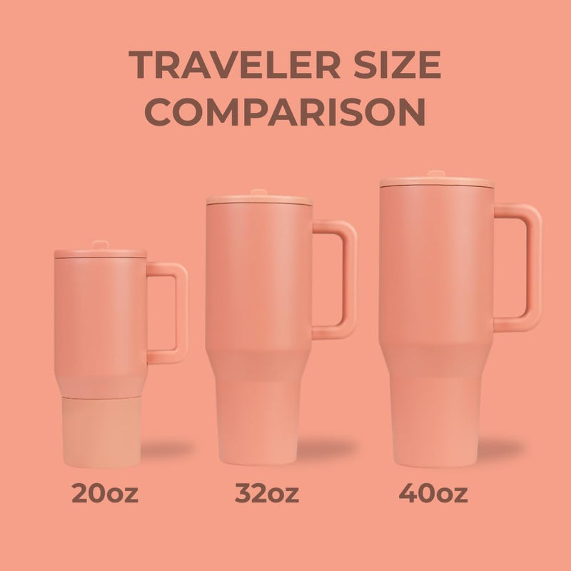 HydroJug Traveler - Modern 40 oz Tumbler with Handle & Simple Flip Straw - Car Cup Holder Friendly, Leak Resistant Water Bottle-Reusable Insulated Stainless Steel & Rubber Base - Gifts for Women & Men