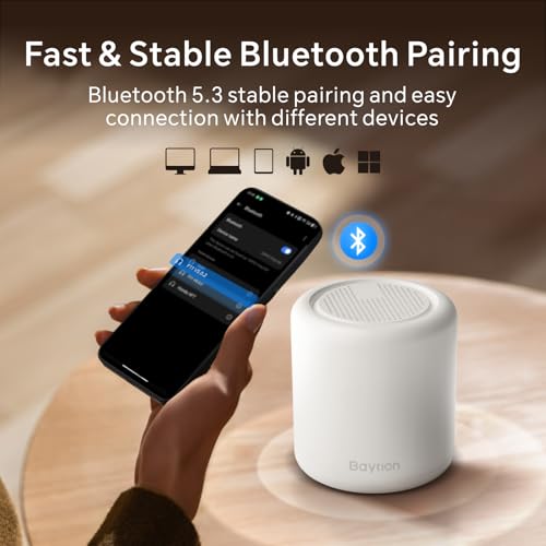 Baytion Portable Bluetooth Speaker, Wireless Stable Bluetooth 5.3 Speakers with HD Sound,TWS Pairing and Hands-free Calling, Waterproof Room Speaker for TV/Car/PC/Outdoor (White,Volume Control)