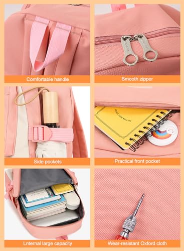 School Bag for Girls, 4Pcs Cute Backpack Set with Pendant Lunch Bag, Pencil Case, Handbag, Coin Purse for Teen Girls School Backpack