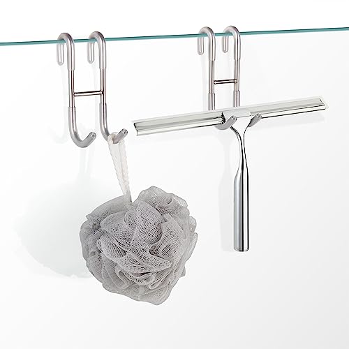 NINETREX Shower Door Towel Hooks, Over Glass Door Brushed Nickel Hook for Bathrooms,Towel Rack Heavy Duty 304 Stainless Steel for Towels Frameless Glass Door，Coats，Squeegee，loofah，2 Pack,Silver