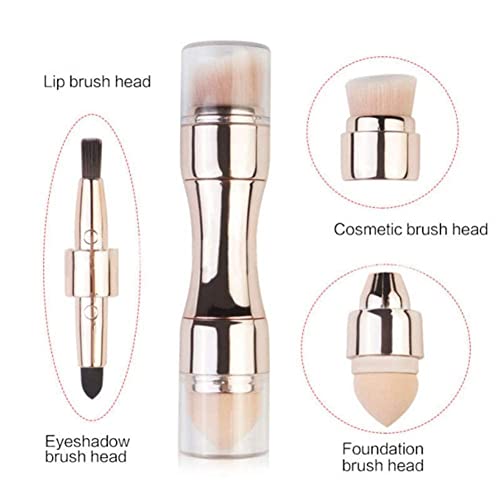 Excefore 4 in 1 Makeup Brush Set, Lip Brush, Smudge Brush, Contour & Blush Brush, Sponge Brush for Eyes Lips Face Foundation Makeup, Multifunctional for Girls Women (Rose Gold Brush)